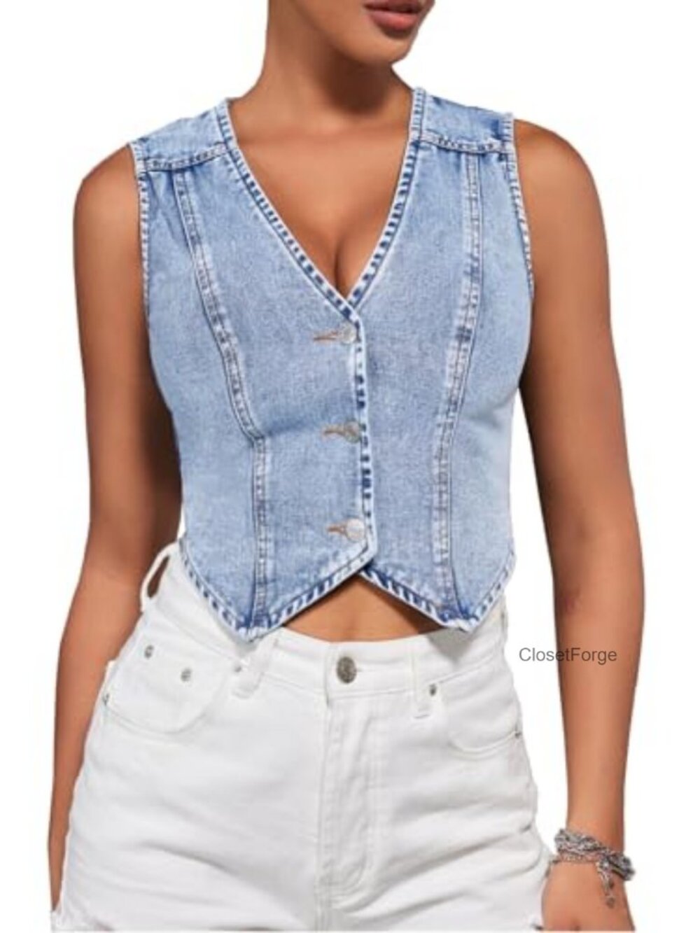 Denim Vest Top Button Front Sleeveless Cropped Y2K Jean Vest